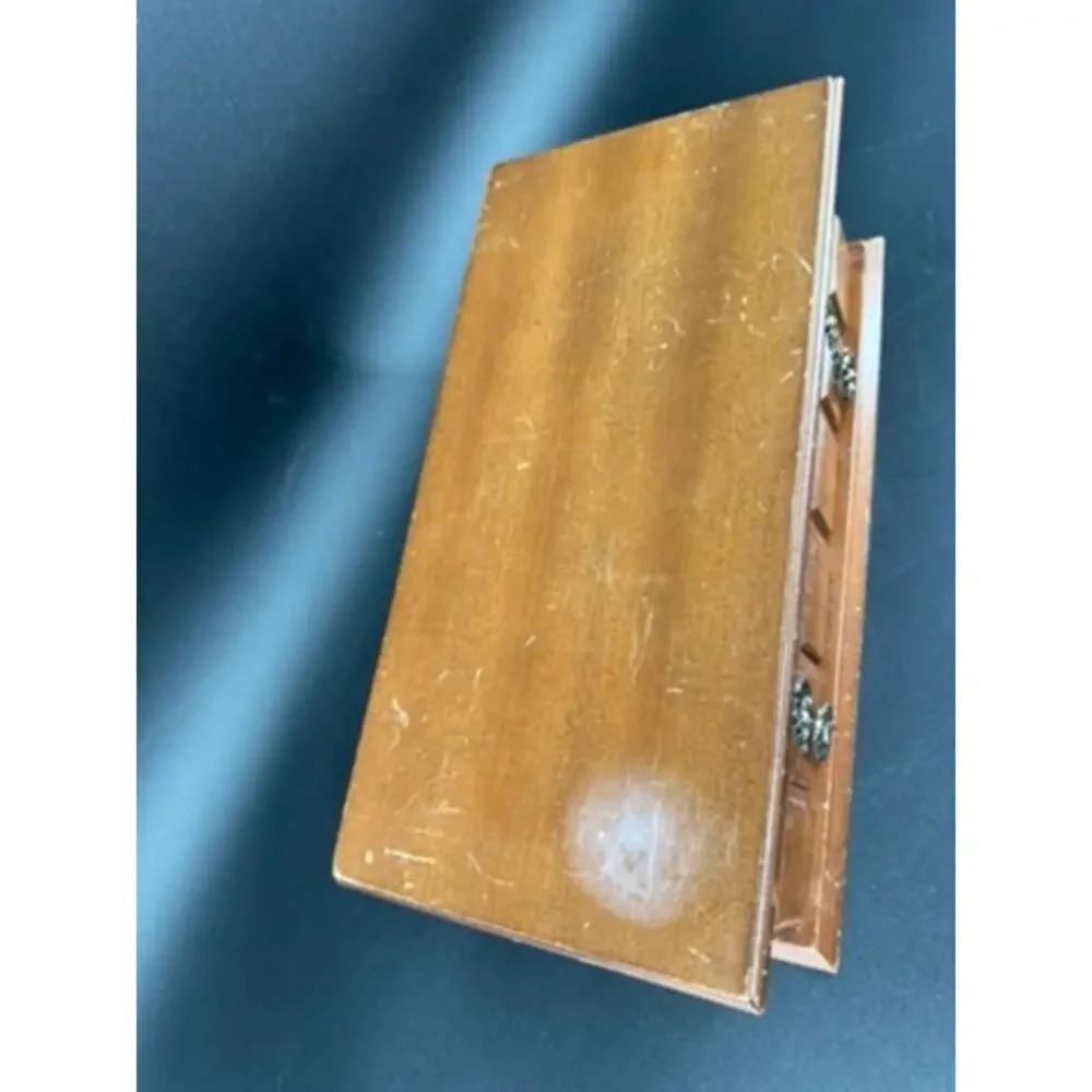 Vintage Price Imports Wood Jewelry Box Mirror Yellow Velvet Apothecary 1970s